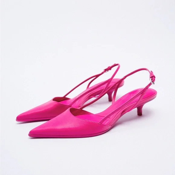 【ZARA】LEATHER SLINGBACK SHOES WITH FRINGING LEATHER SLINGBACK SHOE WITH EYELETS 50TH ANNIVERSARY - Black